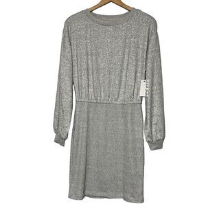 Nine West Sweater Dress Woman's Size Medium Gray Knit Elastic Waist Pullover NEW